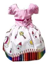 Vestido Infantil Temático Aquarela Colorido