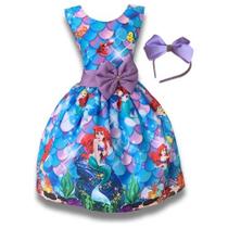 Vestido Infantil Temático Ariel Pele De Sereia Luxo