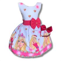 Vestido Infantil Temático Barbie Rosa Luxo Festa