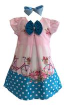 Vestido Infantil Temático Bicicleta Rosa E Azul Verão