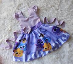 Vestido Infantil Temático Bolofofos Lilás Ref02