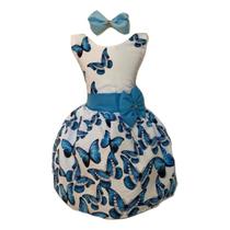 Vestido Infantil Temático Borboleta Azul Regata Luxo Festa