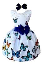 Vestido Infantil Temático Borboletas Color Azul