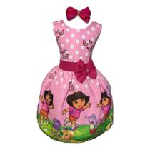 Vestido Infantil Temático Dora Aventureira Festa Aniversário Fantasia Vestido Infantil Temático Dora Aventureira Festa Aniversário Fantasia