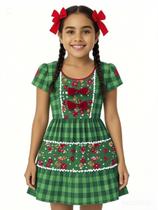 Vestido Infantil Temático Estampado Festa Junina Verde