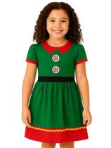 Vestido Infantil Temático Fantasia Duende Ajudante de Papai Noel