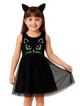 Vestido Infantil Temático Fantasia Gatinho Com Tiara de Orelhinha Vestido Infantil Temático Fantasia Gatinho Com Tiara de Orelhinha