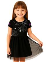 Vestido Infantil Temático Fantasia Halloween Teia de Aranha
