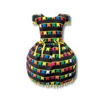 Vestido Infantil Temático Festa Junina Bandeirinhas Colorida