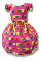 Vestido Infantil Temático Festa Junina Bandeirinhas Pink