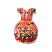 Vestido Infantil Temático Festa Junina Casal Caipira Fogueir