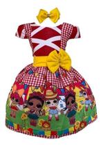 Vestido Infantil Temático Festa Junina Lol Xadrez Vestido Infantil Temático Festa Junina Lol Xadrez