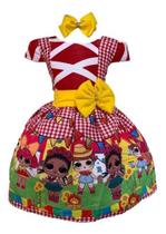 Vestido Infantil Temático Festa Junina Lol Xadrez - Pequenos Encantos Baby