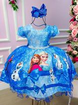 Vestido Infantil Temático Frozen Azul luxo Aniversário Festa