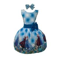 Vestido Infantil Temático Frozen Azul Luxo Regata Festa