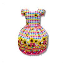 Vestido Infantil Temático Junina Xadrez C/ Girassol Caipira Vestido Infantil Temático Junina Xadrez C/ Girassol Caipira