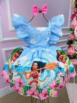 Vestido Infantil Temático Kids Moana Azul Bebe com laço Vestido Infantil Temático Kids Moana Azul Bebe com laço