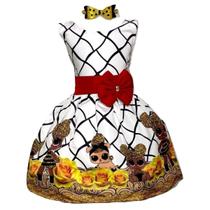 Vestido Infantil Temático Lol Luxo Faixa Vermelha Aniversário
