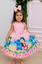 Vestido Infantil Temático Luxo Lilo e Stitch Rosa Vestido Infantil Temático Luxo Lilo e Stitch Rosa