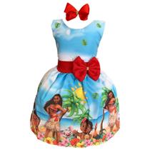 Vestido Infantil Temático Luxo Menina Moana Adulta E Baby