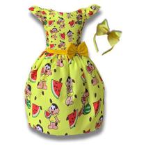 Vestido Infantil Temático Magali Melancia Luxo Festa + Tiara Vestido Infantil Temático Magali Melancia Luxo Festa + Tiara