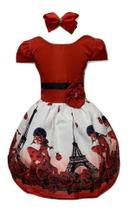 Vestido Infantil Temático Menina Gata Joaninha Bug Paris Vestido Infantil Temático Menina Gata Joaninha Bug Paris