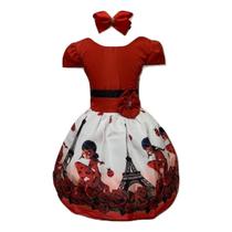 Vestido Infantil Temático Menina Gata Joaninha Bug Paris
