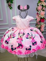Vestido Infantil Temático Minnie Minie Rosa da Gigi - Confeccionado em Poliéster