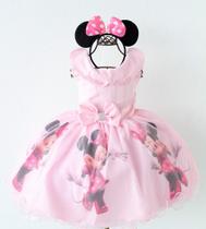 Vestido Infantil Temático Minnie Rosa Luxo E Tiara
