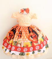 Vestido Infantil Tematico Moana Com Tiara