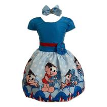 Vestido Infantil Temático Mônica/sansão Azul