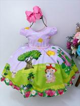 Vestido infantil temático moranguinho rosa festas princesas