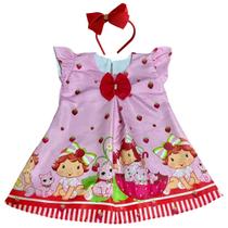 Vestido Infantil Temático Moranguinho Trapézio + Tiara