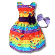 Vestido Infantil Temático Pop It Colorido Vestido Infantil Temático Pop It Colorido