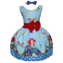 Vestido Infantil Temático Princesa Ariel Azul Vestido Infantil Temático Princesa Ariel Azul