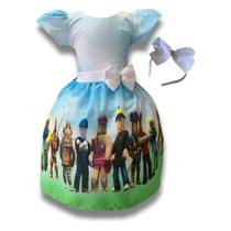 Vestido Infantil Temático Roblox C/tule Luxo Festa + Tiara Vestido Infantil Temático Roblox C/tule Luxo Festa + Tiara