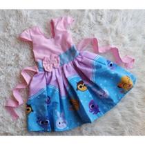 Vestido Infantil Temático Simples Bolofofo Rosa Barra Azul