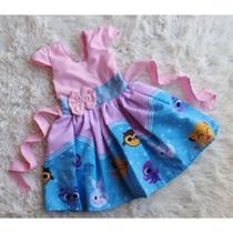 Vestido Infantil Temático Simples Bolofofo Rosa Barra Azul Vestido Infantil Temático Simples Bolofofo Rosa Barra Azul
