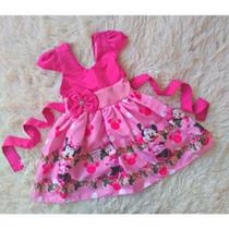Vestido Infantil Temático Simples Minnie Rosa Adulta