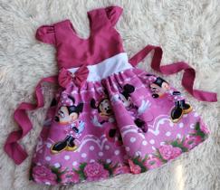 Vestido Infantil Temático Simples Minnie Rosa Pink RF02
