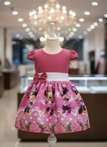 Vestido Infantil Temático Simples Minnie Rosa Pink RF02 Vestido Infantil Temático Simples Minnie Rosa Pink RF02