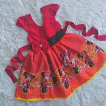 Vestido Infantil Temático Simples Minnie Vermelho RF03