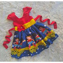 Vestido Infantil Temático Simples Mulher Maravilha