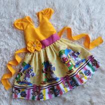 Vestido Infantil Temático Simples Patati Patatá Amarelo