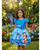 Vestido Infantil Temático Stitch E Angel Lilo C/ Manga Festa