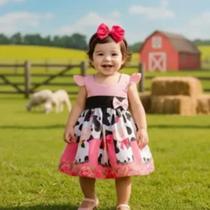 Vestido Infantil temático Vaquinha Fazendinha bebê até1 ano