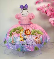 Vestido infantil Temáticos da Gigi Fazendinha Safari Rosa