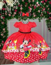 Vestido Infantil Temáticos da Gigi Minnie Vermelho luxo