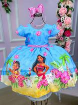 Vestido infantil Tematicos Moana Azul c/ cinto de Perolas