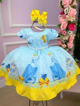 Vestido infantil Tematicos Princesa Cinderela Azul Luxo